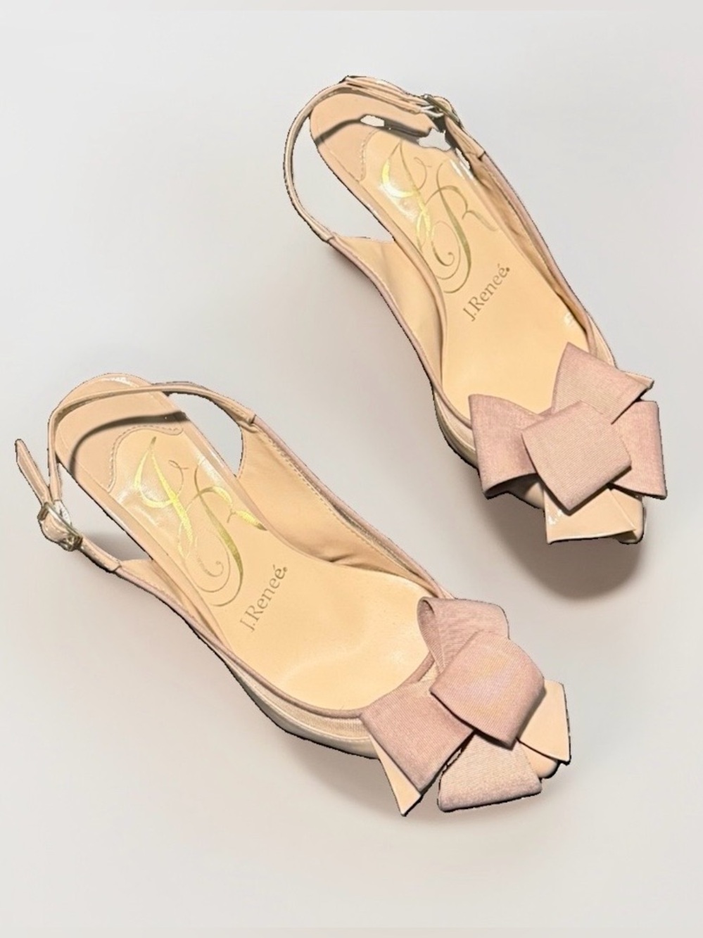 NIB | J.Renee Garbi Nude Slingback Heels Size 7.5W Patent Leather Bow Kitten